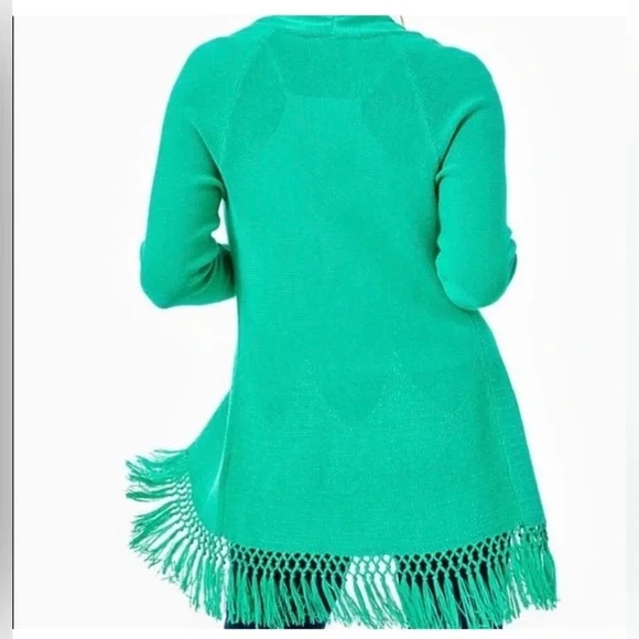 Like New Lilly Pulitzer Light Green Tatum Fringe Cardigan, Size Large - Picture 3 of 12